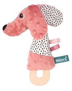 Squezze Jami dog with teether pastel pink - momscare.pl